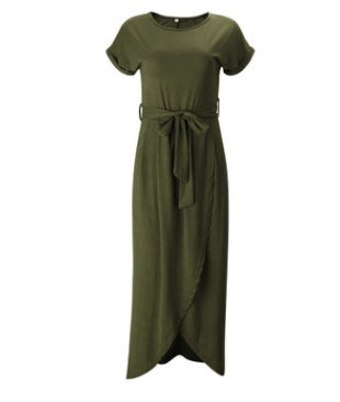 Langes Sommerkleid mit Gürtel & Beinschlitz – Elegant & Luftig